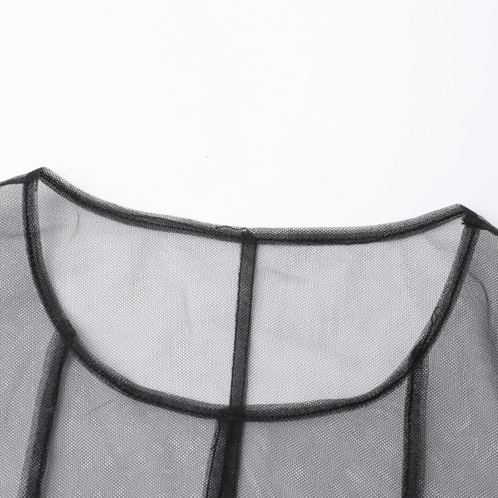 Stylish Sheer Dress With a Flowing Mesh Skirt and an irregular Hemline.