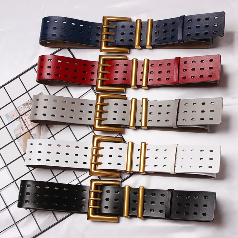New Genuine Wide Leather & Metal Belt