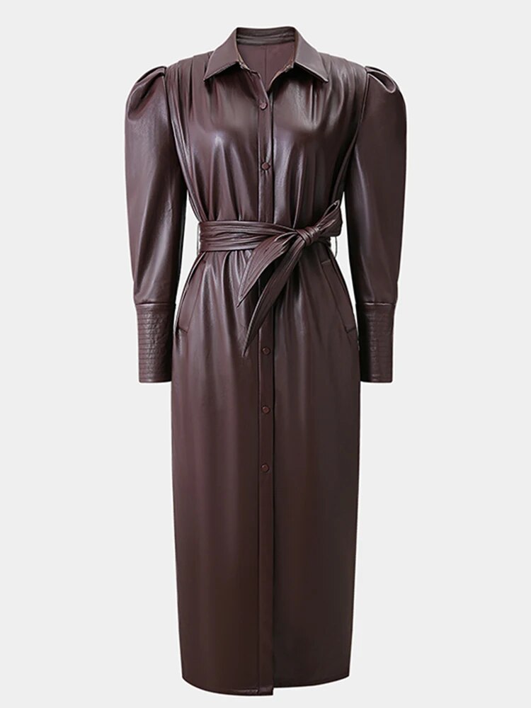 Stylish Leather Single Breasted Trench Coat