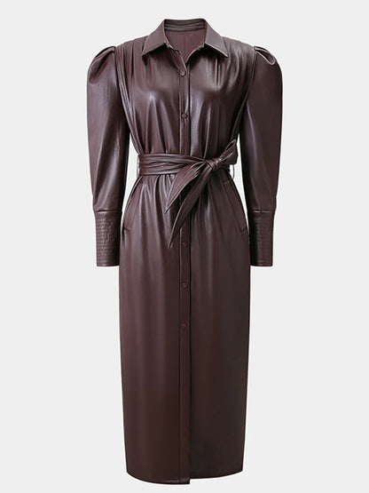Stylish Leather Single Breasted Trench Coat