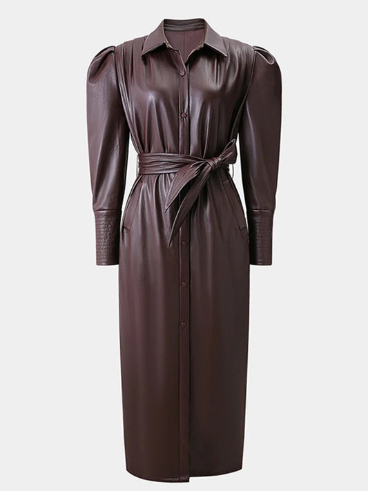 Stylish Leather Single Breasted Trench Coat