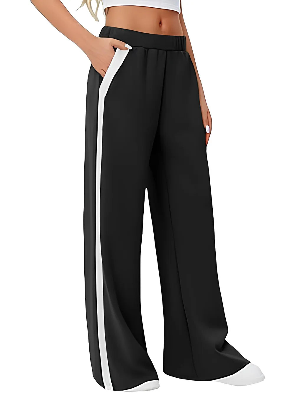 High-Waisted Wide-Leg Yoga Pants with Contrast Side Stripe