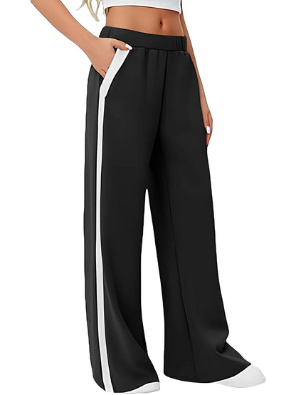 High-Waisted Wide-Leg Yoga Pants with Contrast Side Stripe