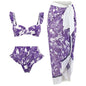 Three-piece Set of Retro Style Print Swimsuits Paired with a Matching Sarong in Multiple Designs