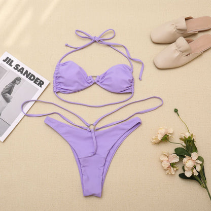Lilac V-Waist Ring Detail Bikini Set