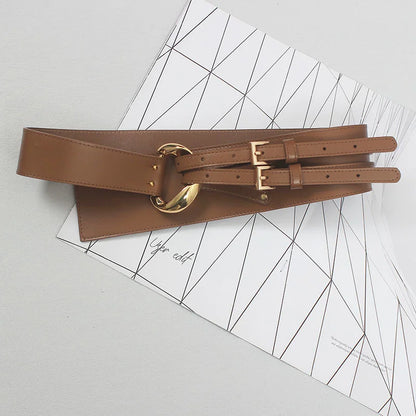 Double Buckle Waist Belt in Black, Coffee, Dark Grey, Caramel, and Apricot – Bold, Chic, and Figure-Flattering