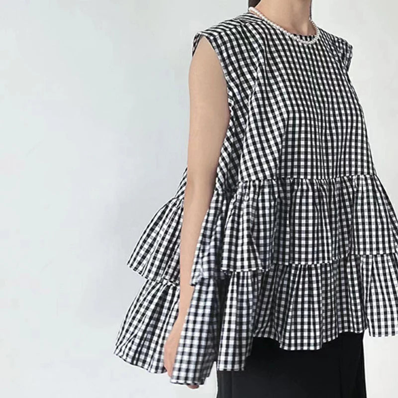 Sleeveless Tiered Ruffle Swing Tunic Top