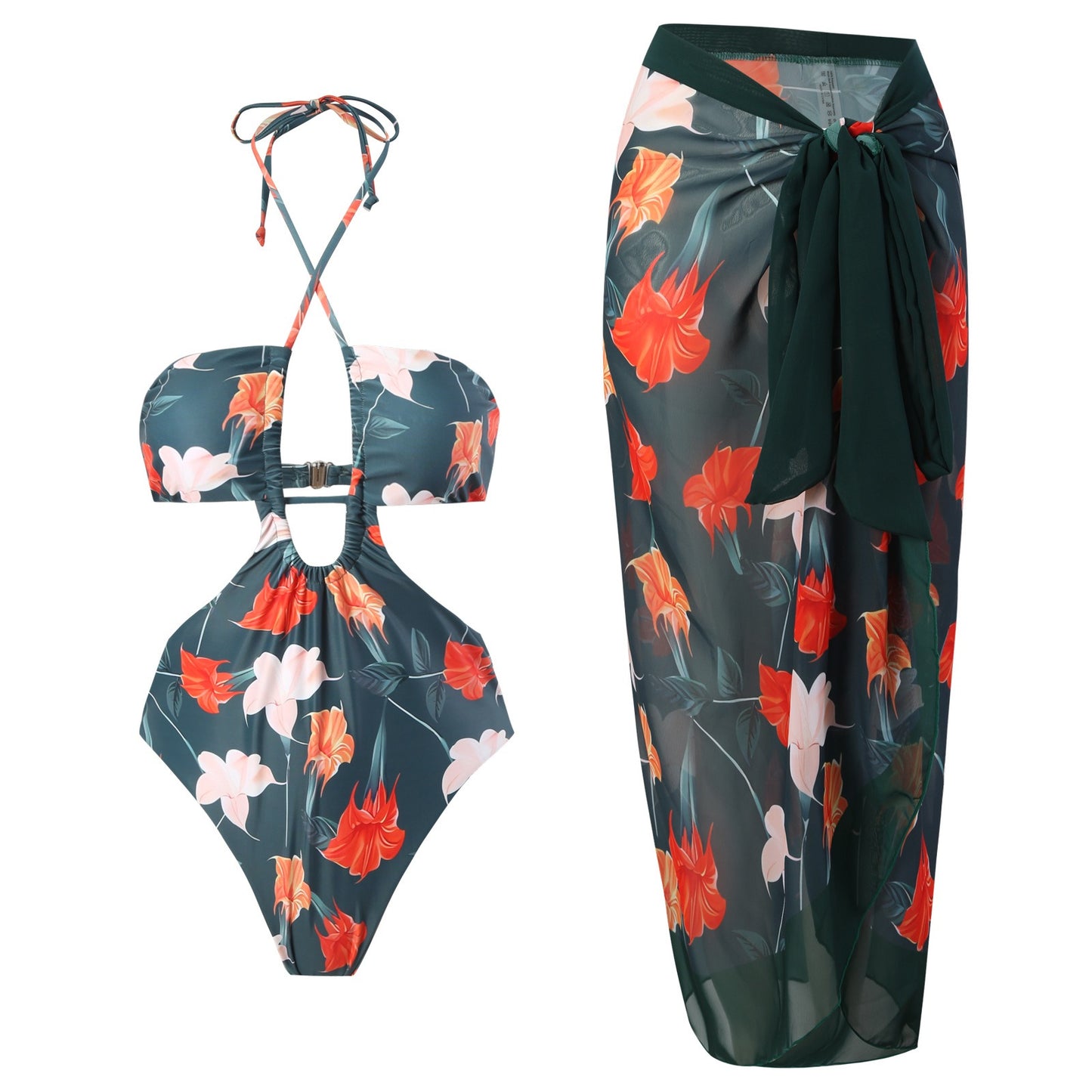 Stylish One Piece Print Pattern Swimsuits Paired with Matching Print Sarong in  Multiple Designs