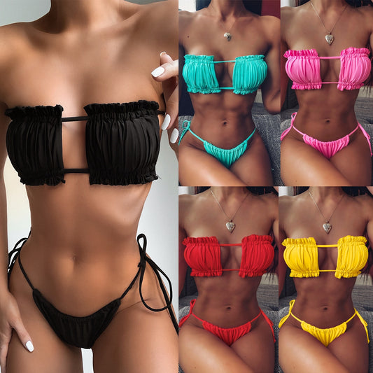 Ruffle Edge Bandeau Bikini Set – Multiple Colors