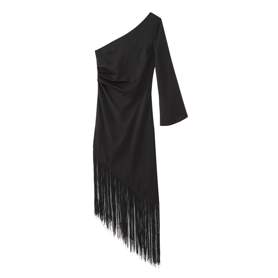 Elegant  Fringe Dress  With Asymmetrical Sleeve