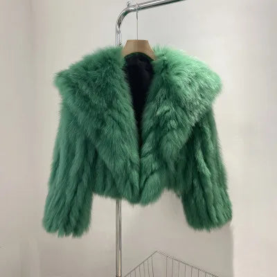 Plush and Luxurious Faux Fur Cropped Jackets in Green and Pink