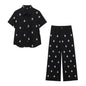 Embroidered Geo-Motif Linen-Blend Shirt & Wide-Leg Trouser Set