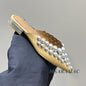 Aurora Silver-Studded Pointed-Toe Mule Flats