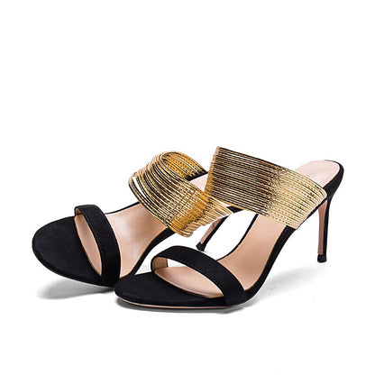 Golden Hour High-Heel Mules – Luxe Metallic Band Stilettos