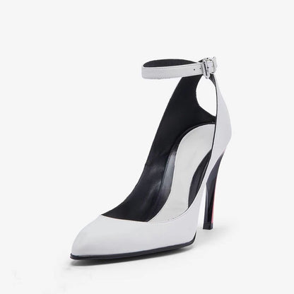 Aria Sculptural Ankle-Strap Pointed-Toe Leather Pumps
