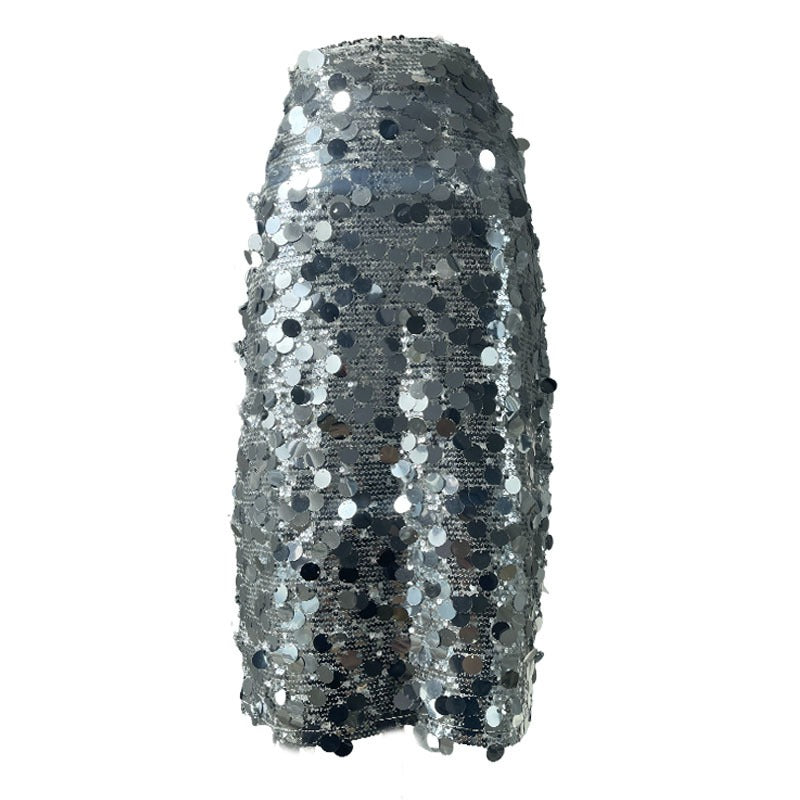 Dazzling Silver Sequin Skirt With  Elastic Waist