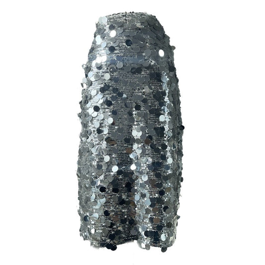Dazzling Silver Sequin Skirt With  Elastic Waist
