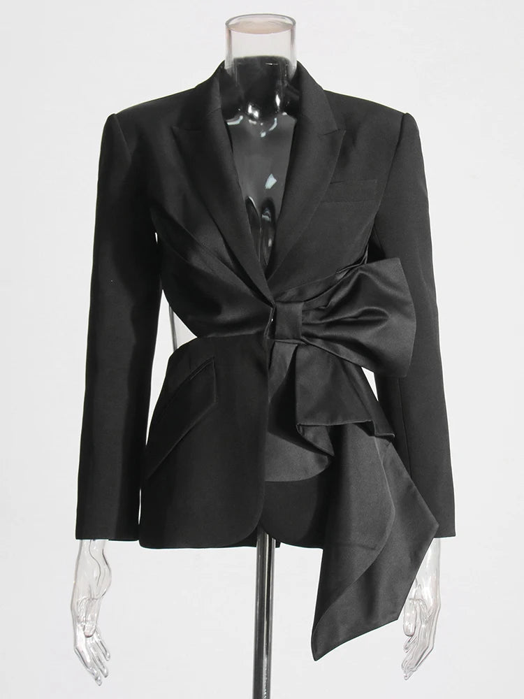Sculptural Bow Detail Black Blazer – Where Power Meets Drama