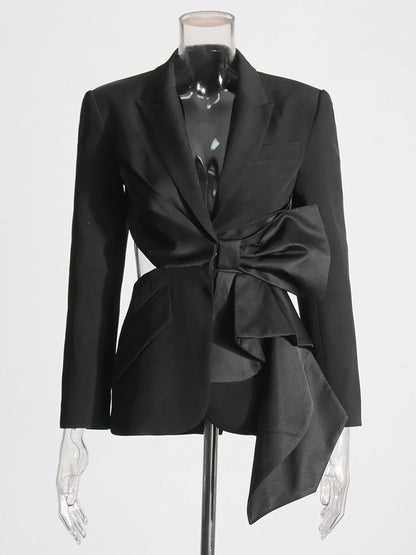 Sculptural Bow Detail Black Blazer – Where Power Meets Drama