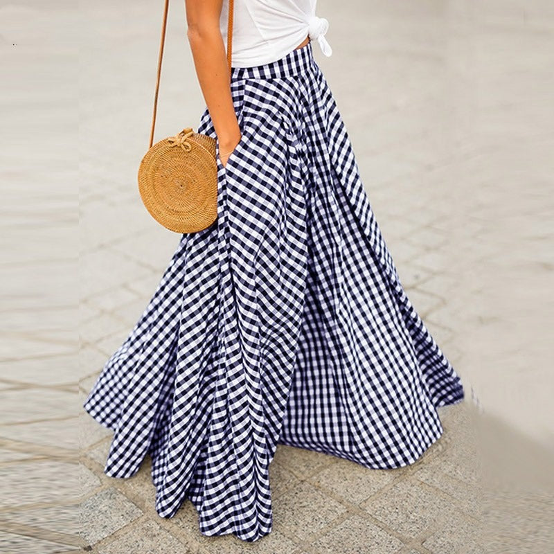 Elegant  Plaid King, High waisted, Swing Skirt