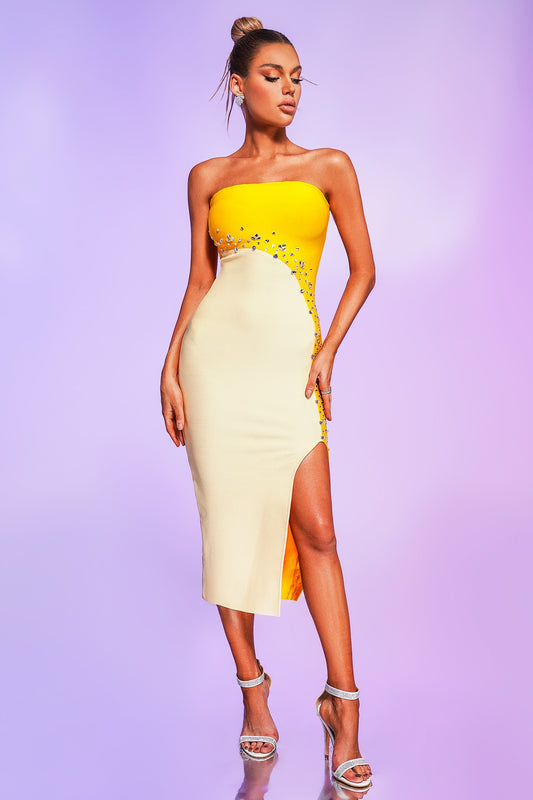 Yellow Bandage Dress With a Slit