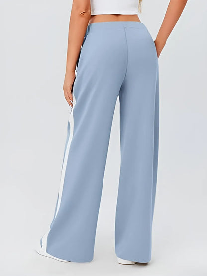 High-Waisted Wide-Leg Yoga Pants with Contrast Side Stripe