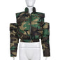 Women's Cotton-Padded Short Camouflage zippered Puffer Jacket With Cut Out Sleeves