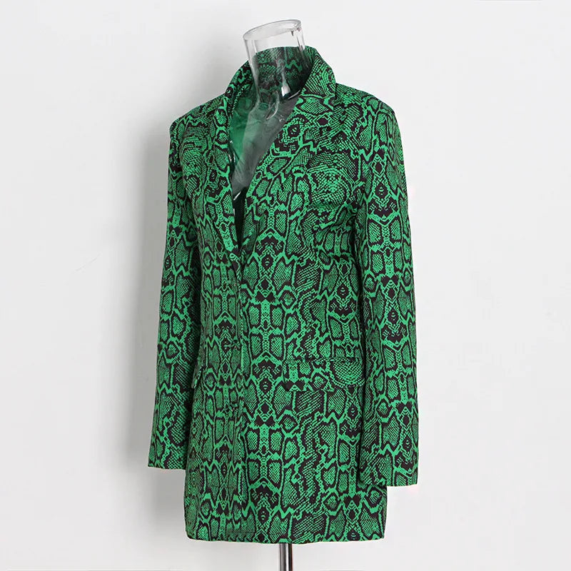 Single Breasted Snake Print Blazer for Women