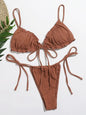 Ribbed Tie-Front Triangle Bikini Set-Multiple Colors