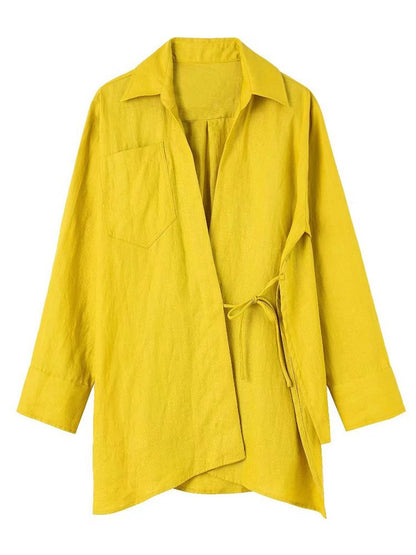 Linen Wrap Shirt & Wide-Leg Pant Set – Chartreuse Chic