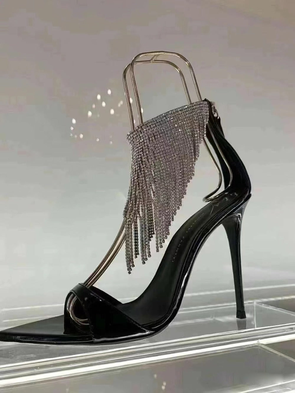 "Starlight Fringe Stiletto Heels – Gold & Black"