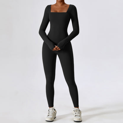 Figure Hugging Long-sleeved Sports Jumpsuit in Multiple Colors