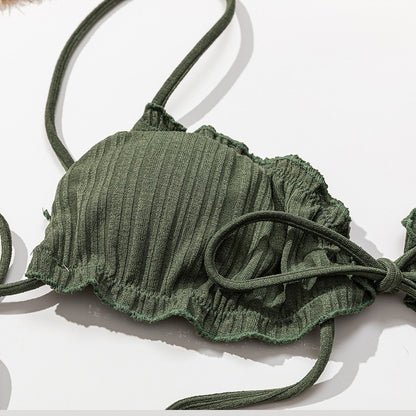 Ribbed Tie-Front Triangle Bikini Set-Multiple Colors
