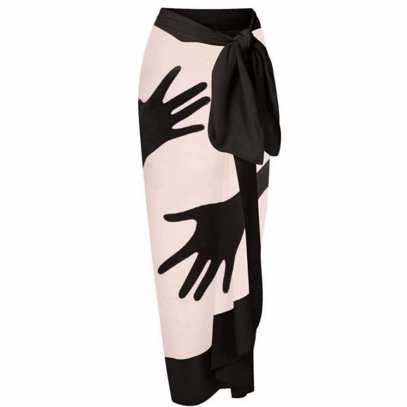 Art of Touch Swimsuit & Sarong Set – Abstract Black & Nude