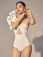 Stylish One Piece Swimsuit with a Large Lotus Leaf Sleeve