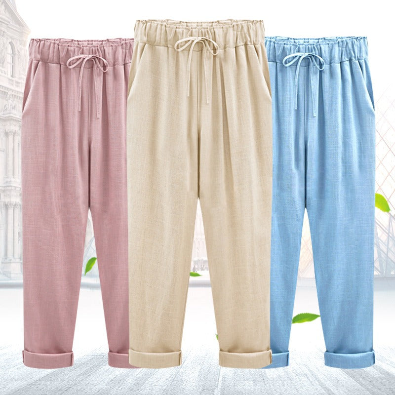 Women's Cotton and Linen Cropped Loose Pants, Multiple  Colors Options
