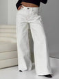 Cobalt-Stitch White  and Blue Wide-Leg Raw-Hem Jeans