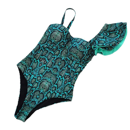 One-Shoulder Snakeskin Swimsuit Print