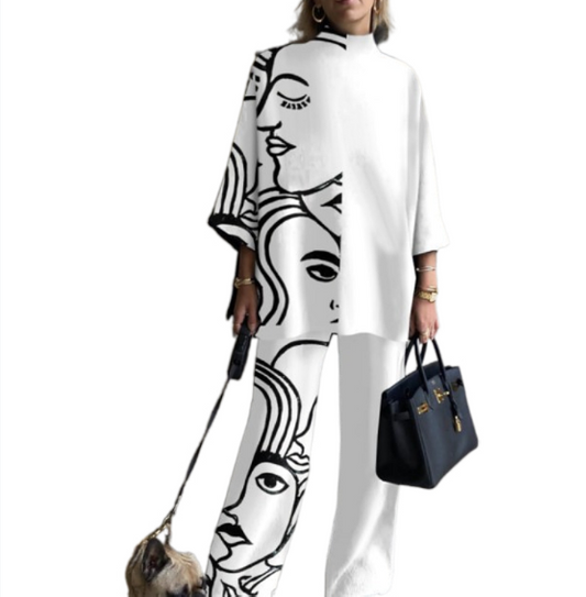 Elegant Resort Style Flowy Pants and Tunic Set With am Artistic Flair