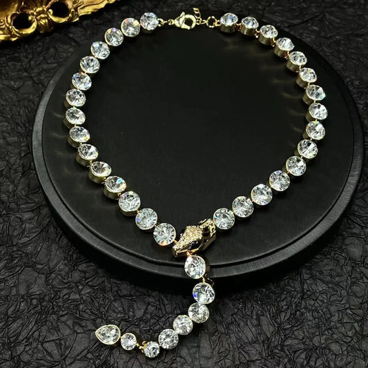 Middle vintage large rhinestones Y long necklace Europe and the United States light luxury full diamond personality necklace jew