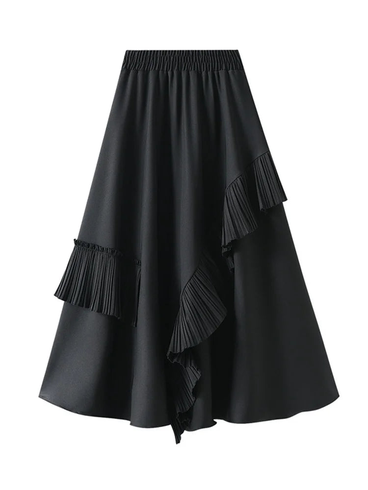 Elegant Midi Length Asymmetrical Ruffles Skirt