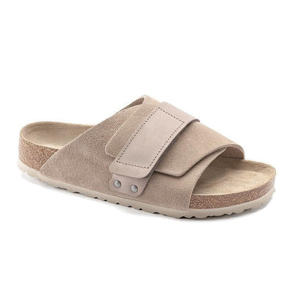 Stylish Genuine Leather Cork Sole Shoes Slide Slippers