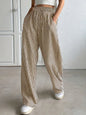 Striped Drawstring Wide-Leg Lounge Pants – Vertical Blue, Tan, & Black Stripe