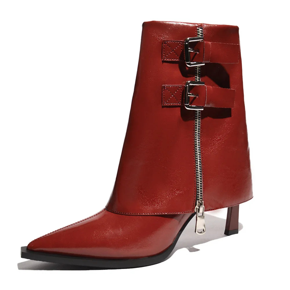 Fierce Buckled Zip Ankle Booties – Pointed Toe Patent Leather Finish