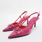 Strappy Pointed Toe Kitten Heels in Hot Pink