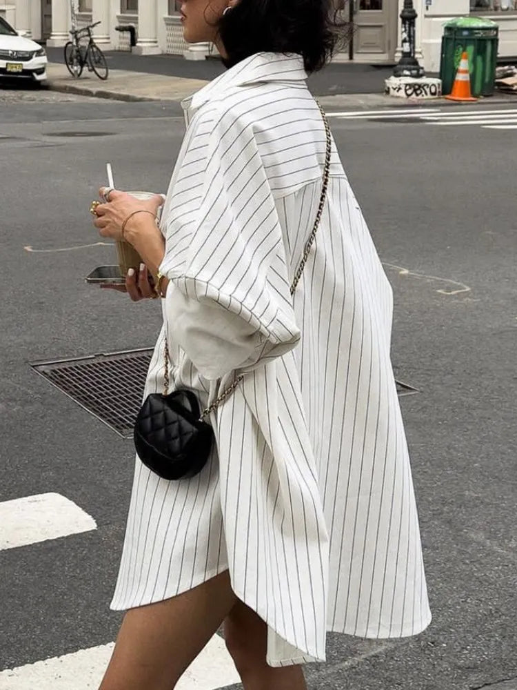 Long sleeved Striped Shirt Dress