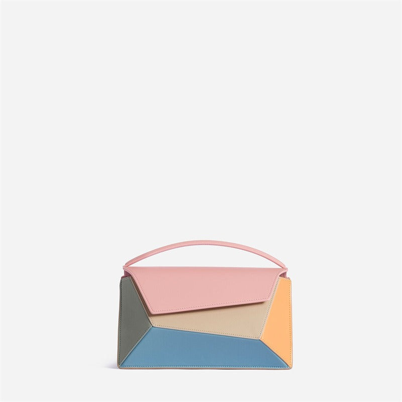 Geometric Color‐Block Leather Top-Handle Shoulder Bag