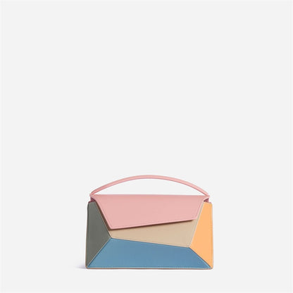 Geometric Color‐Block Leather Top-Handle Shoulder Bag