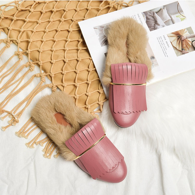 Furry Mules for Women Made With Rabbit Fur