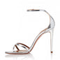 Sculptural Metallic Ankle-Strap Stiletto Sandals